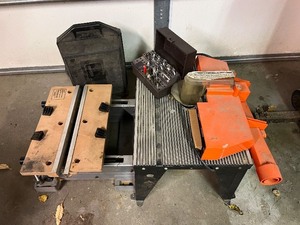 lot 24G image: Sears Craftsman Router Table with Router, Bit Set, and Workbench Accessories