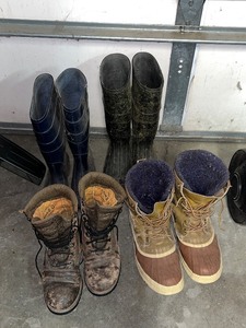 lot 30G image: Set of 4 Pairs Mens Outdoor and Work Boots - Cabelas, Duck Boots, Red Ball, Servus