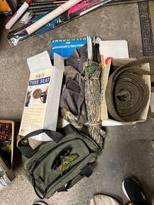 lot 37G image: Archery Hunting and Outdoor Accessory Lot with Bag, Tree Seat, Arrow Stop Target, and Gear