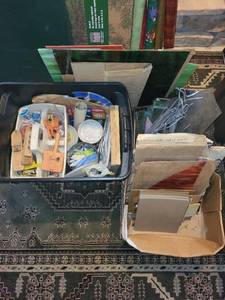 lot 110 image: Stained Glass Art and Tool Lot with Glass Sheets, Lead Came, and Supplies