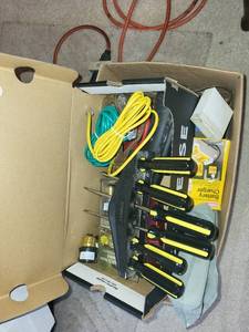 lot 119 image: Mixed Toolbox Lot with Hand Tools, Electrical Cords, and Accessories