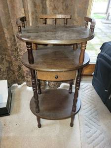 lot 120 image: Vintage Three-Tier Wooden Side Table with Drawer