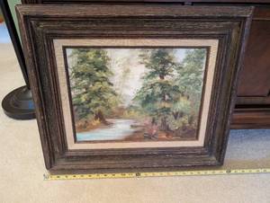 lot 4U image: Framed Landscape Oil Painting on Canvas with Rustic Wood Frame