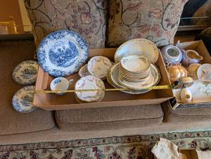 lot 10U image: Collection of Vintage China Dishes Including Blue Transferware and Floral Bowls