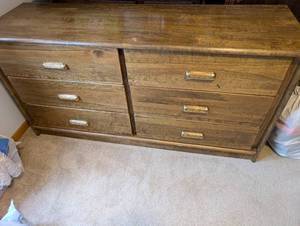 lot 17U image: 6-Drawer Wooden Dresser with Brass Handles