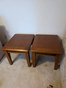 lot 34U image: Pair of Wooden Side Tables with Inlaid Tops