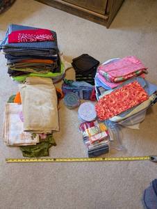 lot 37U image: Large Lot of Assorted Quilting Fabrics and Sewing Supplies