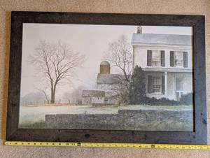 lot 39U image: Framed Country Farmhouse Landscape Print, 32x24 Inches