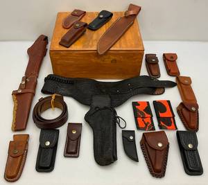 lot 12 image: Misc. Leather Knife Sheaths And Gun Holsters