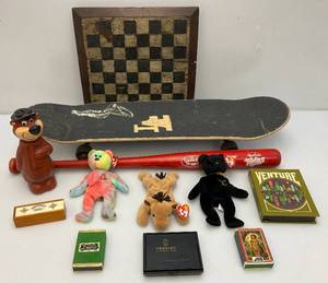 lot 27 image: Misc. Toys Including Skateboard, Louisville Slugger And More