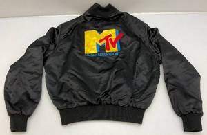lot 30 image: Vintage Satin Black Mtv Music Television Jacket Size XL