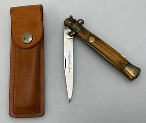 lot 53 image: Vintage Kissing Crane KC-48 Rostfrei Stilletto Knife With Leather Sheath
