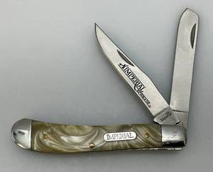 lot 59 image: Vintage Imperial Schrade Imp 13L Double Blade Pocket Knife With Pearl Tone Handles In Box