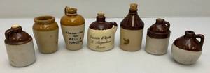 lot 117 image: Misc. Miniature Pottery Jugs Some With Advertisement Tallest 3 34