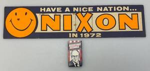 lot 163 image: Vintage 1972 NIXON Bumper Sticker And Dick Cheney Collectible