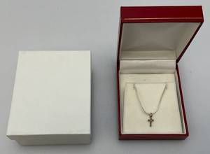 lot 208 image: Small .925 Marked Sterling Cross With November Birthstone On 20 .925 Sterling Marked Necklace (New With Box And Gift Box)