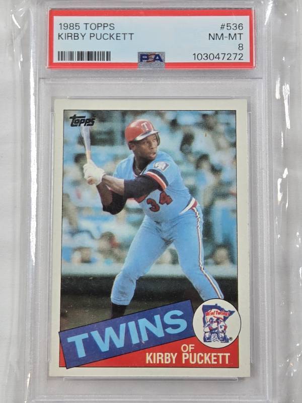 lot 2 image: Kirby Puckett Rookie 1985 Topps #536 PSA Graded 8 - Minnesota Twins Baseball Card