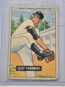 lot 63 image: Cliff Chambers 1951 Bowman #131 - Pittsburgh Pirates Vintage Baseball Card