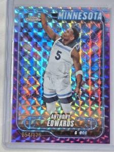 lot 7 image: Anthony Edwards 2025 Topps Chrome Purple Refractor #77 and Numbered 54129 - Minnesota Timberwolves Basketball Card