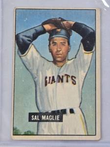 lot 14 image: Sal Maglie 1951 Bowman #127 - New York Giants Vintage Baseball Card