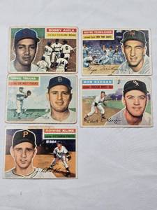 lot 15 image: Lot of 5 Vintage 1956 Topps Baseball Cards Featuring Wayne Terwilliger, Bob Keegan, Bobby Avila, Virgil Trucks, and Ronnie Kline