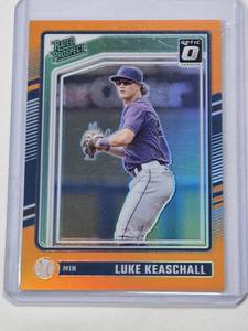 lot 26 image: Luke Keaschall Rookie 2024 Panini Donruss Optic Prizm Rated Prospect #152 and Numbered 143199 - Minnesota Twins Baseball Card
