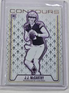 lot 38 image: J.J. McCarthy Rookie 2024 Panini Phoenix Contours Insert #CON-JMY - Minnesota Vikings Football Card
