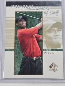 lot 69 image: Tiger Woods Rookie 2001 Upper Deck SP Authentic Preview Ambassadors of Golf #51 - Golf Card