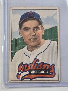lot 71 image: Mike Garcia 1951 Bowman #150 - Cleveland Indians Vintage Baseball Card