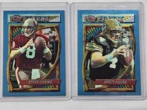 lot 74 image: Lot of 2 1994 Topps Finest Football Cards Featuring Steve Young and Brett Favre