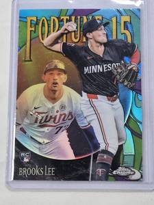 lot 95 image: Brooks Lee Rookie 2025 Topps Chrome Fortune Teller Refractor Insert #FT-14 - Minnesota Twins Baseball Card