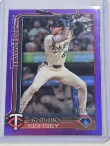 lot 99 image: DaShawn Keirsey Rookie 2025 Topps Chrome Purple Refractor #19 and Numbered 168250 - Minnesota Twins Baseball Card