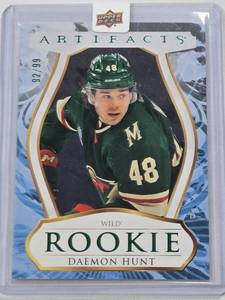 lot 100 image: Daemon Hunt Rookie 2023-24 Upper Deck Artifacts #215 and Numbered 9299 - Minnesota Wild Hockey Card