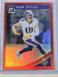 lot 107 image: Adam Thielen 2018 Panini Donruss Optic Red Refractor #64 and Numbered 6599 - Minnesota Vikings Football Card