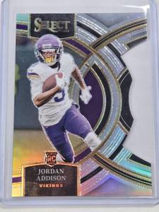 lot 112 image: Jordan Addison Rookie 2023 Panini Select Silver Holo Die Cut #194 - Minnesota Vikings Football Card