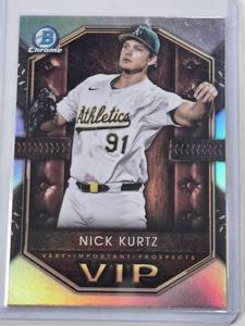 lot 122 image: Nick Kurtz Rookie 2025 Bowman Chrome VIP Refractor #VIP-2 - Oakland Athletics Baseball Card