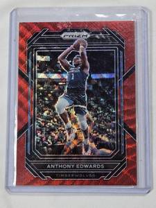 lot 135 image: Anthony Edwards 2022-23 Panini Prizm Red Wave Refractor #56 - Minnesota Timberwolves Basketball Card