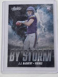 lot 138 image: J.J. McCarthy Rookie 2024 Panini Absolute By Storm Insert #BS-JJM - Minnesota Vikings Football Card