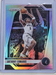 lot 146 image: Anthony Edwards 2024-25 Panini Prizm Silver Holo #100 - Minnesota Timberwolves Basketball Card