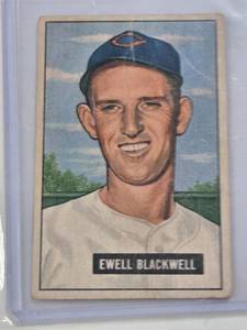 lot 158 image: Ewell Blackwell 1951 Bowman #24 - Cincinnati Reds Vintage Baseball Card