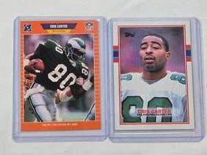 lot 162 image: Lot of 2 Cris Carter Rookie Cards Including Topps and Pro Set NFL Cards