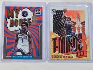lot 168 image: Lot of 2 Anthony Edwards Basketball Cards - Panini Optic Inserts including My House and T-Minus