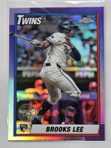 lot 171 image: Brooks Lee Rookie 2025 Topps Chrome Refractor #90CB-20 - Minnesota Twins Baseball Card