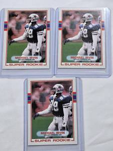 lot 173 image: Lot of 3 Michael Irvin Super Rookie Football Cards - Dallas Cowboys Cards