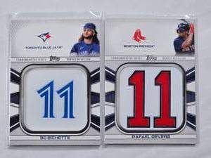 lot 177 image: Lot of 2 Topps 2022 Jersey Number 11 Medallions, Bo Bichette and Rafael Devers