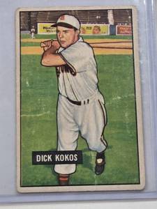 lot 181 image: Dick Kokos 1951 Bowman #68 - St. Louis Browns Vintage Baseball Card
