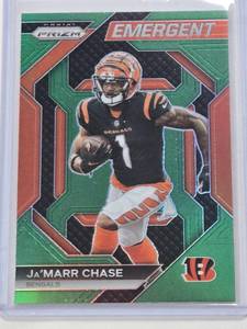 lot 187 image: JaMarr Chase 2023 Emergent Panini Prizm Green Refractor #H-7 - Cincinnati Bengals Football Card