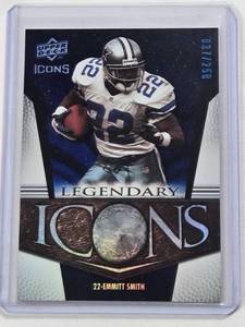 lot 195 image: Emmitt Smith 2008 Upper Deck Icons Legendary Icons #LI7 and Numbered 37250- Dallas Cowboys Football Card