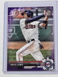 lot 196 image: Royce Lewis Rookie 2017 1st Bowman Purple SP #BD-1 and Numbered 233250 - Minnesota Twins Baseball Card
