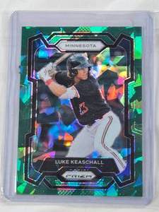 lot 153 image: Luke Keaschall Rookie 2024 Panini Prizm Green Cracked Ice #298 - Minnesota Baseball Card